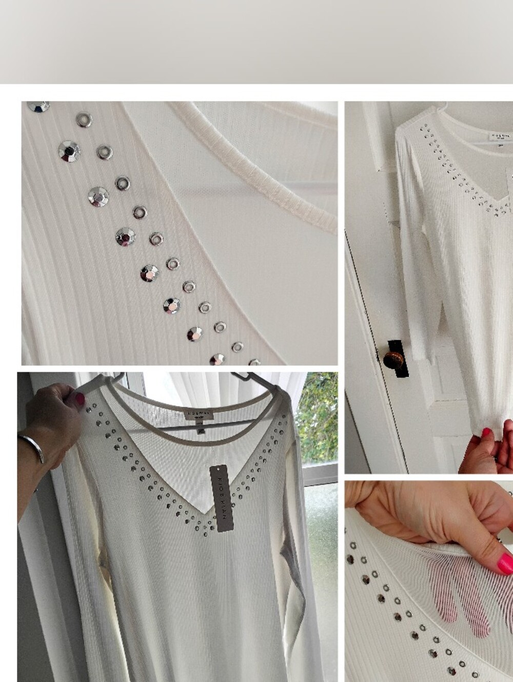 NWT dainty jewelry and sheer mesh panel crisp white top